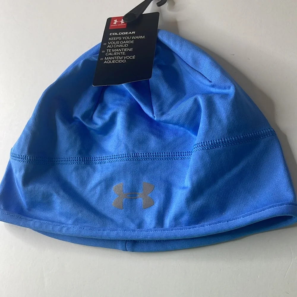 Under Armour No Breaks Coldgear Infrared Running Hat Beanie Pony Tail Blue